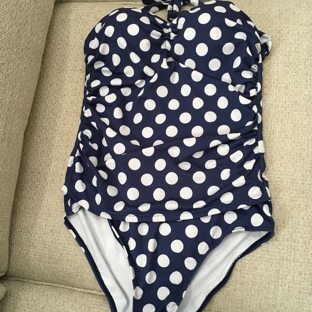 Blue and white one piece swimsuit